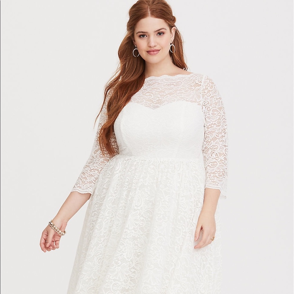 Torrid White Lace Midi Wedding Dress